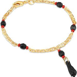 Women’s 18K Gold Plated Azabache Bracelet 7.5 Inches Onyx Protective Jewelry